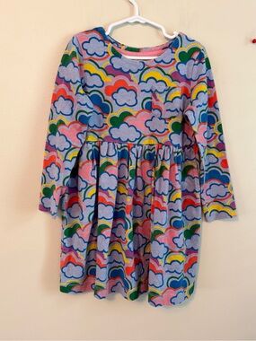 Mini Boden Long Sleeve Rainbow Cloud Print Dress